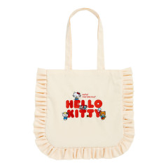 Japan Sanrio Frill Tote Bag - Hello Kitty / Ivory