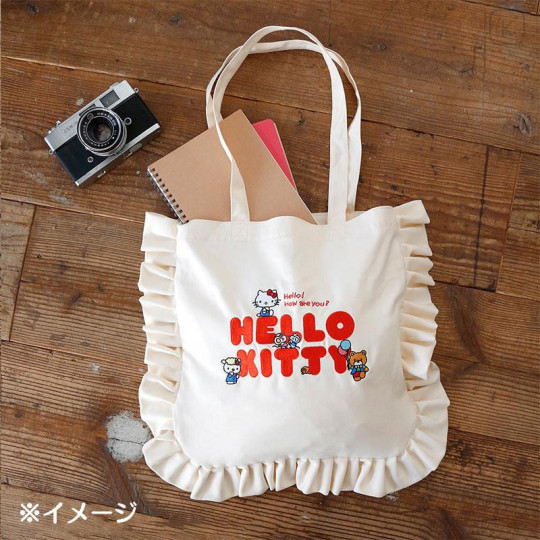 Japan Sanrio Frill Tote Bag - Hello Kitty / Ivory - 6