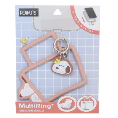 Japan Peanuts Multi Ring Plus with Silicone Bracelet Phone Charm - Snoopy & Woodstock : Pink