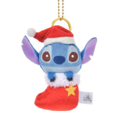 Japan Disney Store Plush Mascot Keychain - Stitch / Socks Christmas 2024