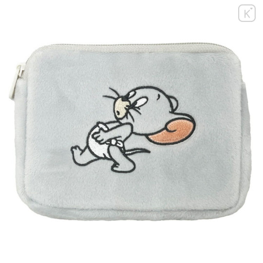 Japan Tom and Jerry Fluffy Flat Pouch & Tissue Case - Tuffy / Grey - 1