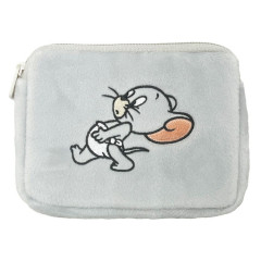 Japan Tom and Jerry Fluffy Flat Pouch & Tissue Case - Tuffy / Grey