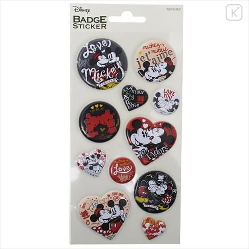 Japan Disney Mini Badge Sticker - Mickey & Minnie - 1