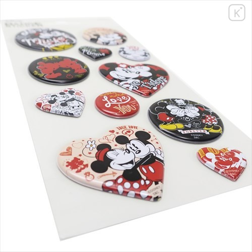 Japan Disney Mini Badge Sticker - Mickey & Minnie - 2