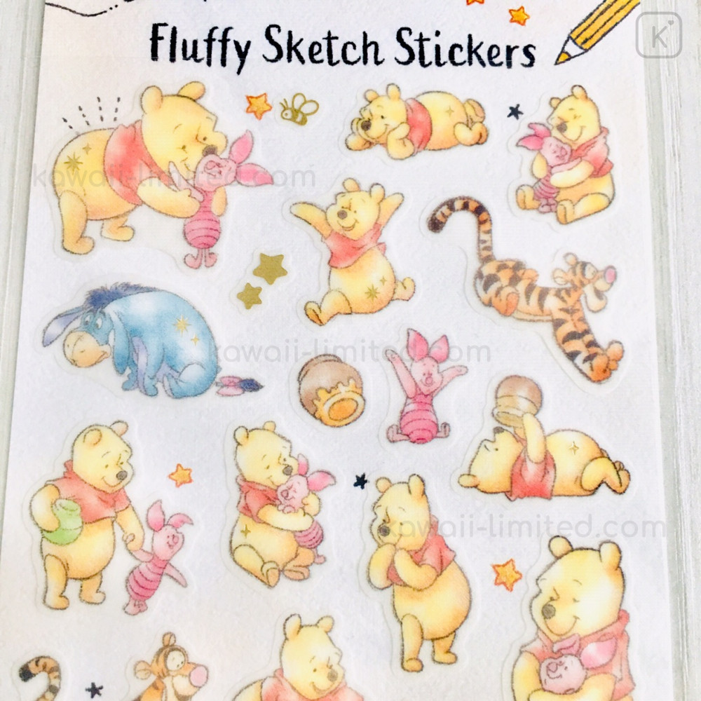 Japan Disney Fluffy Sketch Stickers - Winnie The Pooh