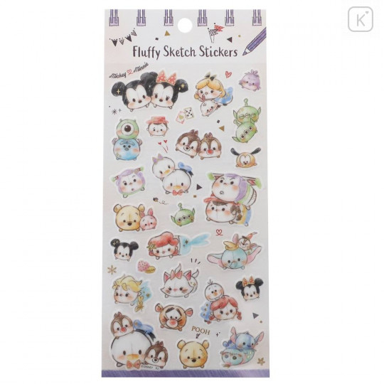 Japan Disney Fluffy Sketch Stickers - Tsum Tsum Characters - 1