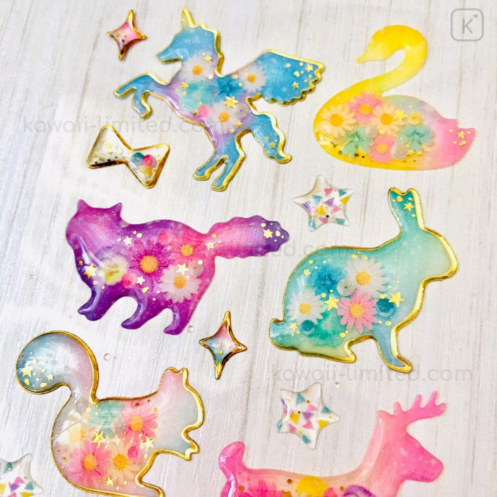 Colorful 3D Stickers with Foil Gold - Fairy Animal
