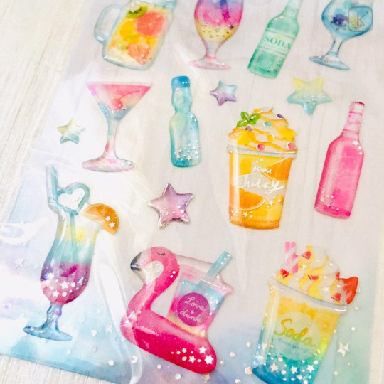 Colorful 3D Stickers with Foil Silver - Juice & Drinks - 2