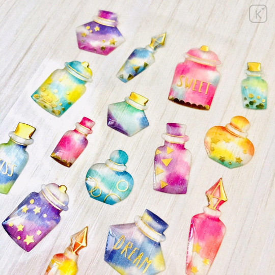 Colorful 3D Stickers with Foil Gold - Perfume Bottle - 1
