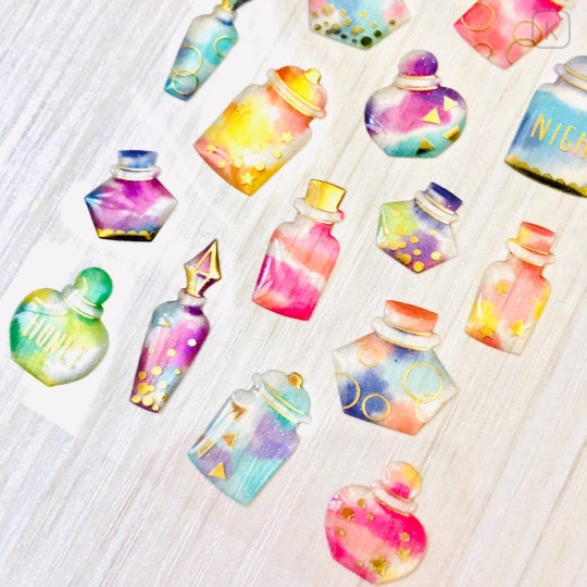 Colorful 3D Stickers with Foil Gold - Perfume Bottle - 2