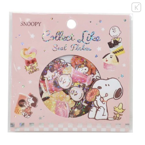 Japan Peanuts Masking Seal Flake Sticker - Snoopy Glitter Pink - 1