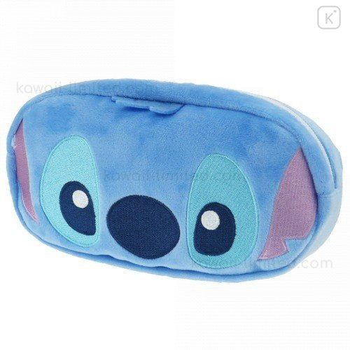 Japan Disney Fluffy Pouch Makeup Bag Pencil Case - Stitch Faces