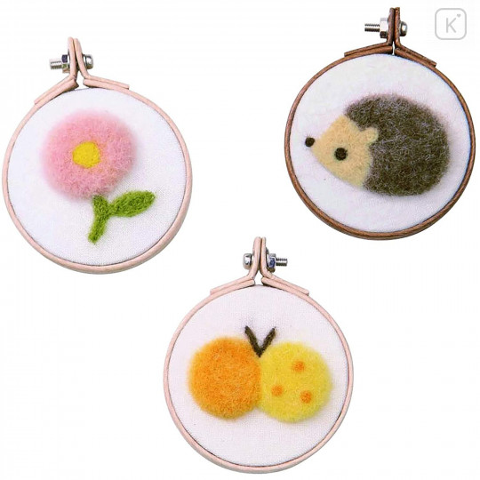 Japan Hamanaka Fluffy Embroidered Wool Needle Felting Kit - Butterfly & Hedgehog & Flower - 2