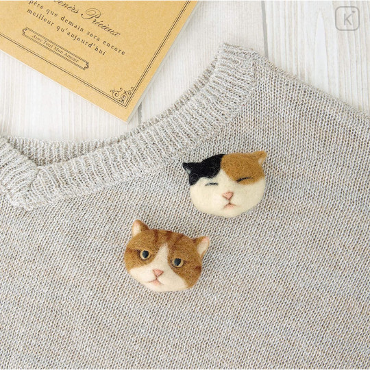 Japan Hamanaka Wool Needle Felting Kit - Sleeping Cat & Fute Cat Brooch - 1