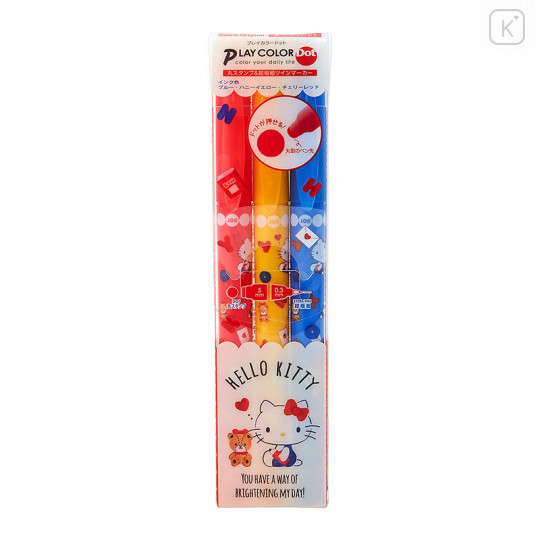 Japan Sanrio Double Tip Water-based Marker 3 Colors Set - Hello Kitty - 2