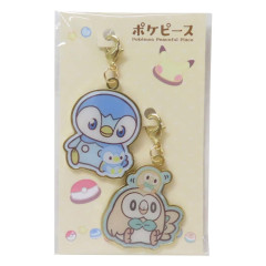 Japan Pokemon Metal Charm Set - Piplup & Rowlet / Pokepeace Doll