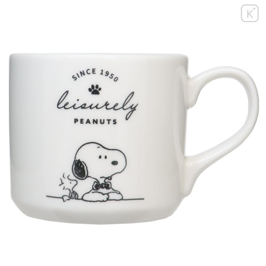 Japan Peanuts Porcelain Mug - Snoopy & Woodstock / Leisurely - 1