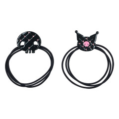 Japan Sanrio Hair Tie Set - Kuromi / Black & Check