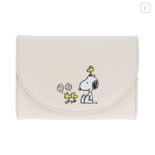 Japan Peanuts Business Card Case - Snoopy & Woodstock / Beige White - 1