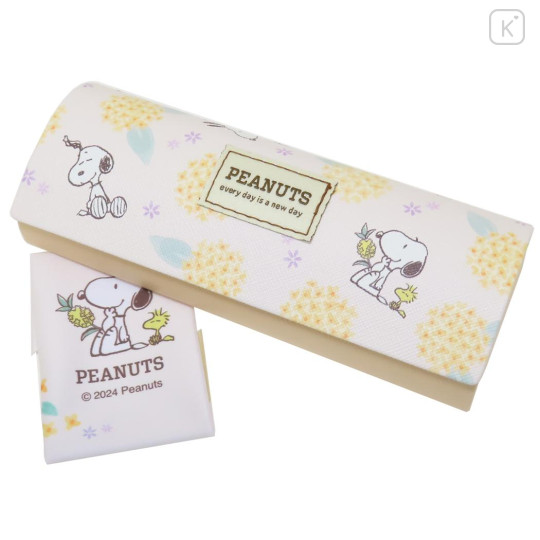 Japan Peanuts Glasses Case - Snoopy & Woodstock / Yellow Flower - 1