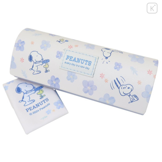 Japan Peanuts Glasses Case - Snoopy & Woodstock / Blue Flower - 1