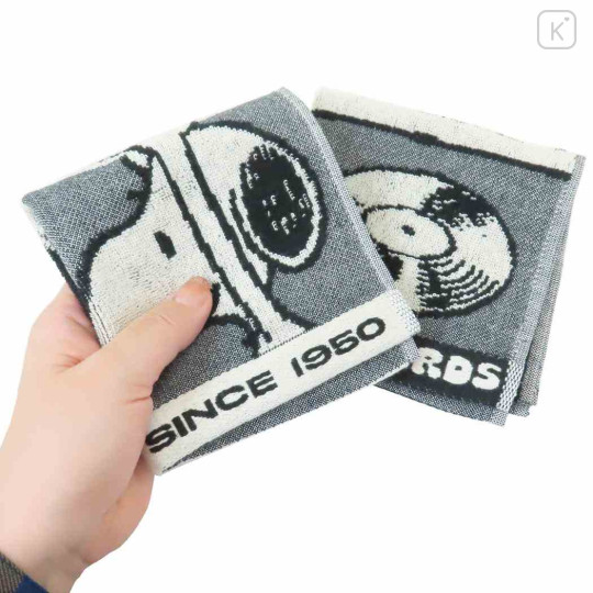 Japan Peanuts Jacquard Towel Handkerchief - Snoopy / Peanuts Records Grey - 3