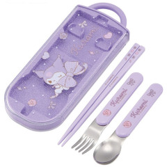 Japan Sanrio Bento Lunch Cutlery Set Spoon Fork Chopstick - Kuromi / Ribbon Purple