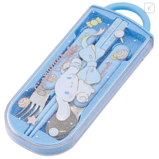 Japan Sanrio Bento Lunch Cutlery Set Spoon Fork Chopstick - Cinnamoroll / Ribbon Blue - 2