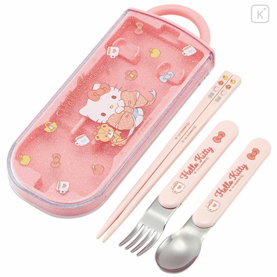 Japan Sanrio Bento Lunch Cutlery Set Spoon Fork Chopstick - Hello Kitty / Ribbon Pink - 1