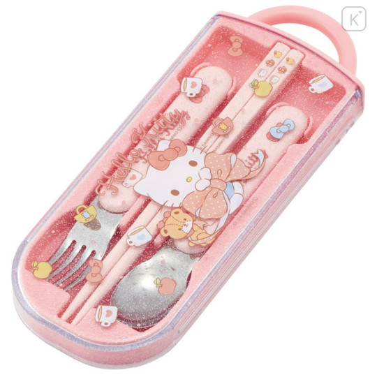 Japan Sanrio Bento Lunch Cutlery Set Spoon Fork Chopstick - Hello Kitty / Ribbon Pink - 2