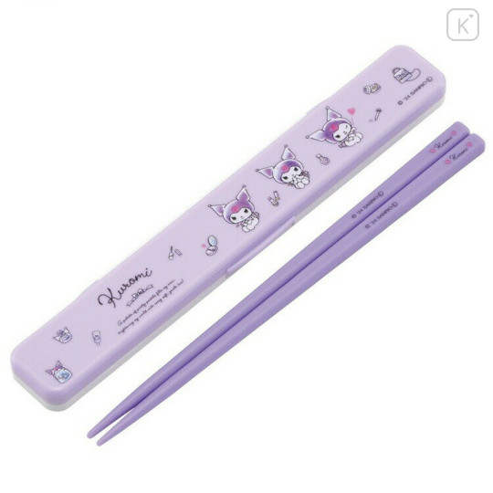 Japan Sanrio Chopsticks with Case - Kuromi / Wink Purple - 1