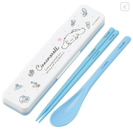 Japan Sanrio Chopsticks 18cm & Spoon with Case - Cinnamoroll / Wink Blue - 1