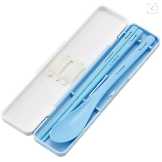 Japan Sanrio Chopsticks 18cm & Spoon with Case - Cinnamoroll / Wink Blue - 2