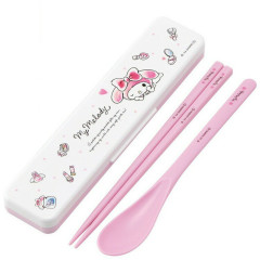 Japan Sanrio Chopsticks 18cm & Spoon with Case - My Melody / Wink Pink