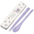 Japan Sanrio Chopsticks 18cm & Spoon with Case - Kuromi / Wink Purple - 1