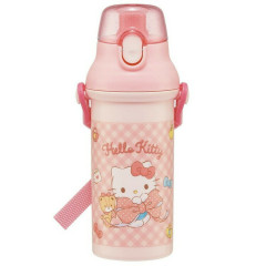 Japan Sanrio One-Touch Water Bottle with Strap - Hello Kitty / Ribbon Pink