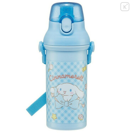 Japan Sanrio One-Touch Water Bottle with Strap - Cinnamoroll / Ribbon Blue - 1