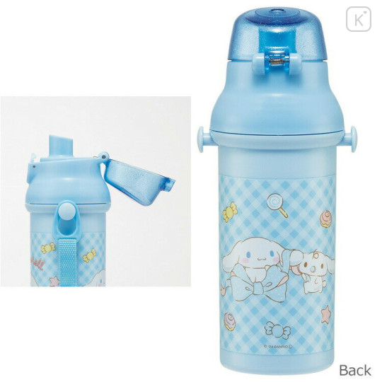 Japan Sanrio One-Touch Water Bottle with Strap - Cinnamoroll / Ribbon Blue - 3