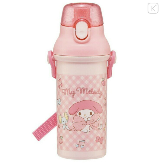 Japan Sanrio One-Touch Water Bottle with Strap - My Melody / Ribbon Pink - 1