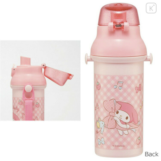 Japan Sanrio One-Touch Water Bottle with Strap - My Melody / Ribbon Pink - 3