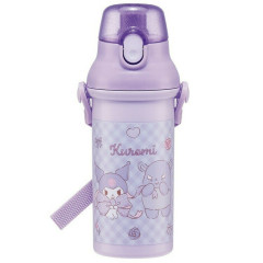 Japan Sanrio One-Touch Water Bottle with Strap - Kuromi / Ribbon Purple