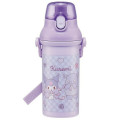 Japan Sanrio One-Touch Water Bottle with Strap - Kuromi / Ribbon Purple - 1