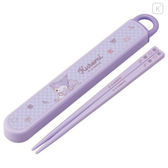 Japan Sanrio Chopsticks with Case - Kuromi / Ribbon Purple - 1