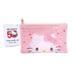 Japan Sanrio Clear Flat Mini Pouch - Hello Kitty 50th Anniversary / Pink