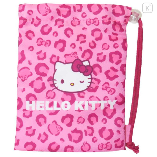 Japan Sanrio Drawstring Pouch - Hello Kitty / Leopard Pink - 1