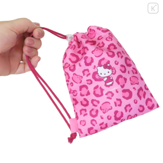 Japan Sanrio Drawstring Pouch - Hello Kitty / Leopard Pink - 2