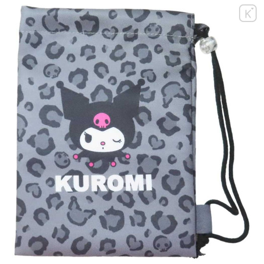 Japan Sanrio Drawstring Pouch - Kuromi / Leopard - 1