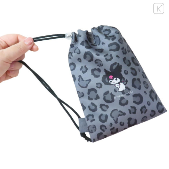 Japan Sanrio Drawstring Pouch - Kuromi / Leopard - 2