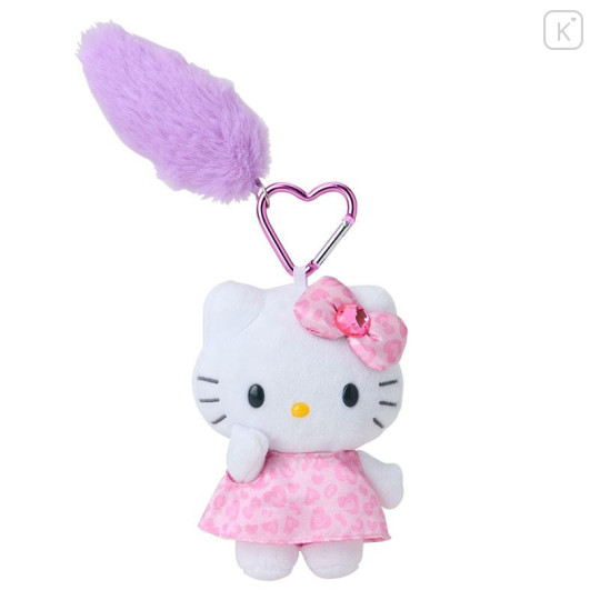 Japan Sanrio Mascot Keychain with Tail - Hello Kitty / Gogo Gal Collection Leopard Pink - 1