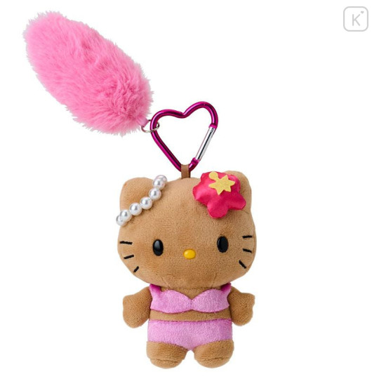 Japan Sanrio Mascot Keychain with Tail - Hello Kitty / Gogo Gal Collection Tan - 1